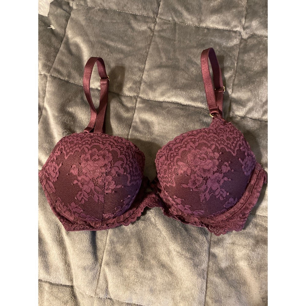 Auden Antique Rose Lace Push Up Plunge Bra Dark Purple 34C 0615